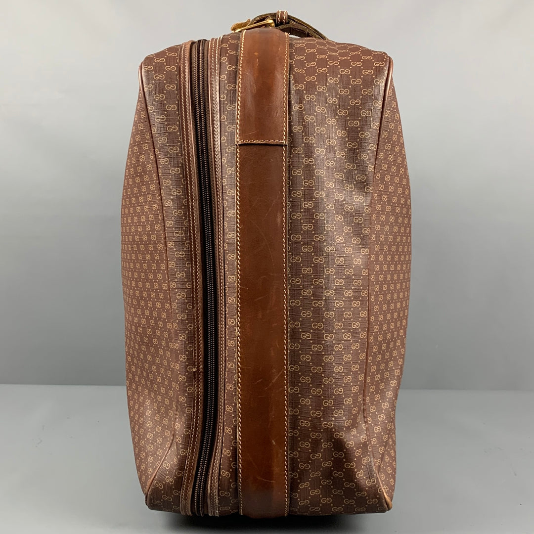 Maleta de lona revestida de cuero con monograma marrón beige GUCCI