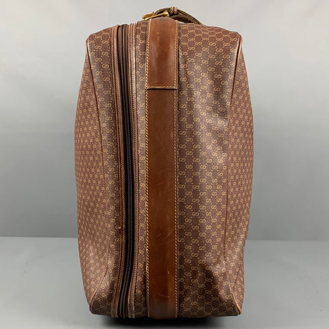 GUCCI Brown Beige Monogram Leather Coated Canvas Suitcase Bag