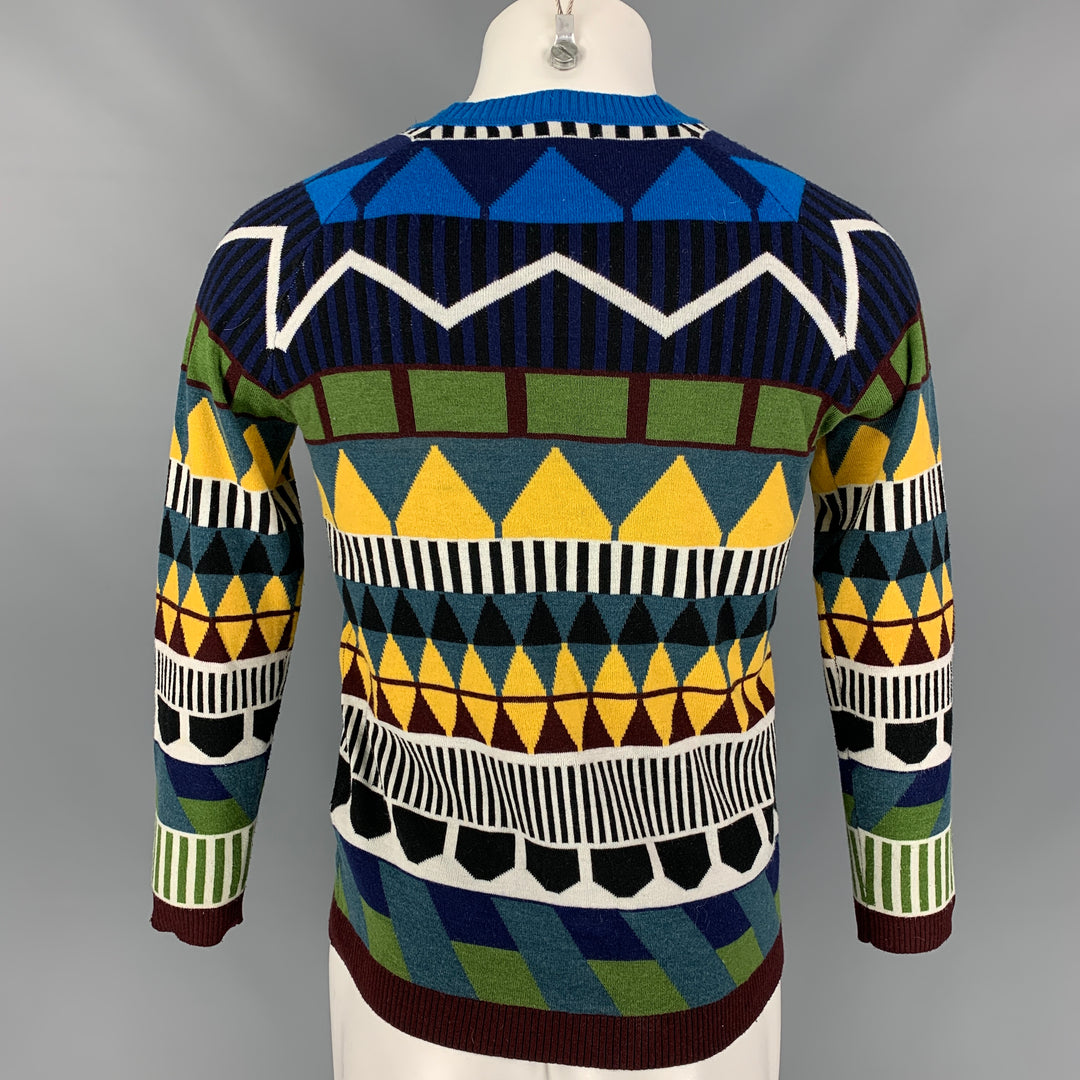 BURBERRY PRORSUM Spring 2012 Size M Multi-Color Geometric Wool / Cashmere Crew-Neck Pullover