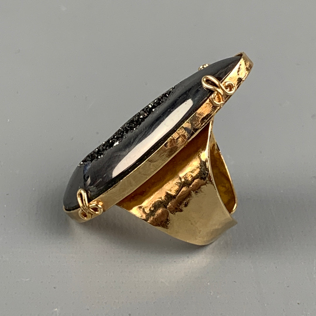 VINTAGE Gold & Grey Hammered Crystal Asymmetrical Ring