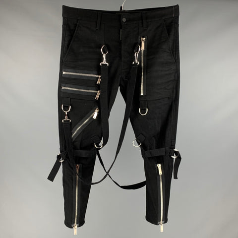 DSQUARED2 Size 36 Black Cotton Elastane Straps Bondage Casual Pants