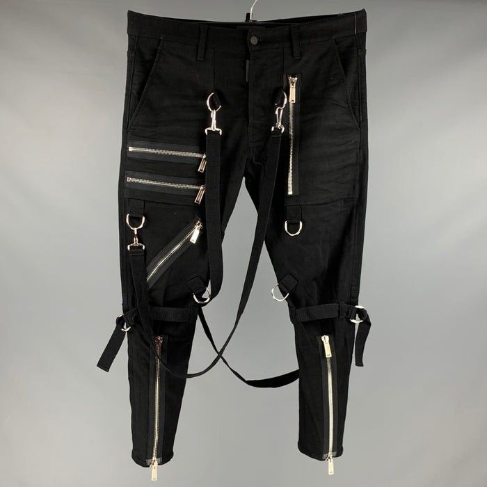 DSQUARED2 Size 36 Black Cotton Elastane Straps Bondage Casual Pants