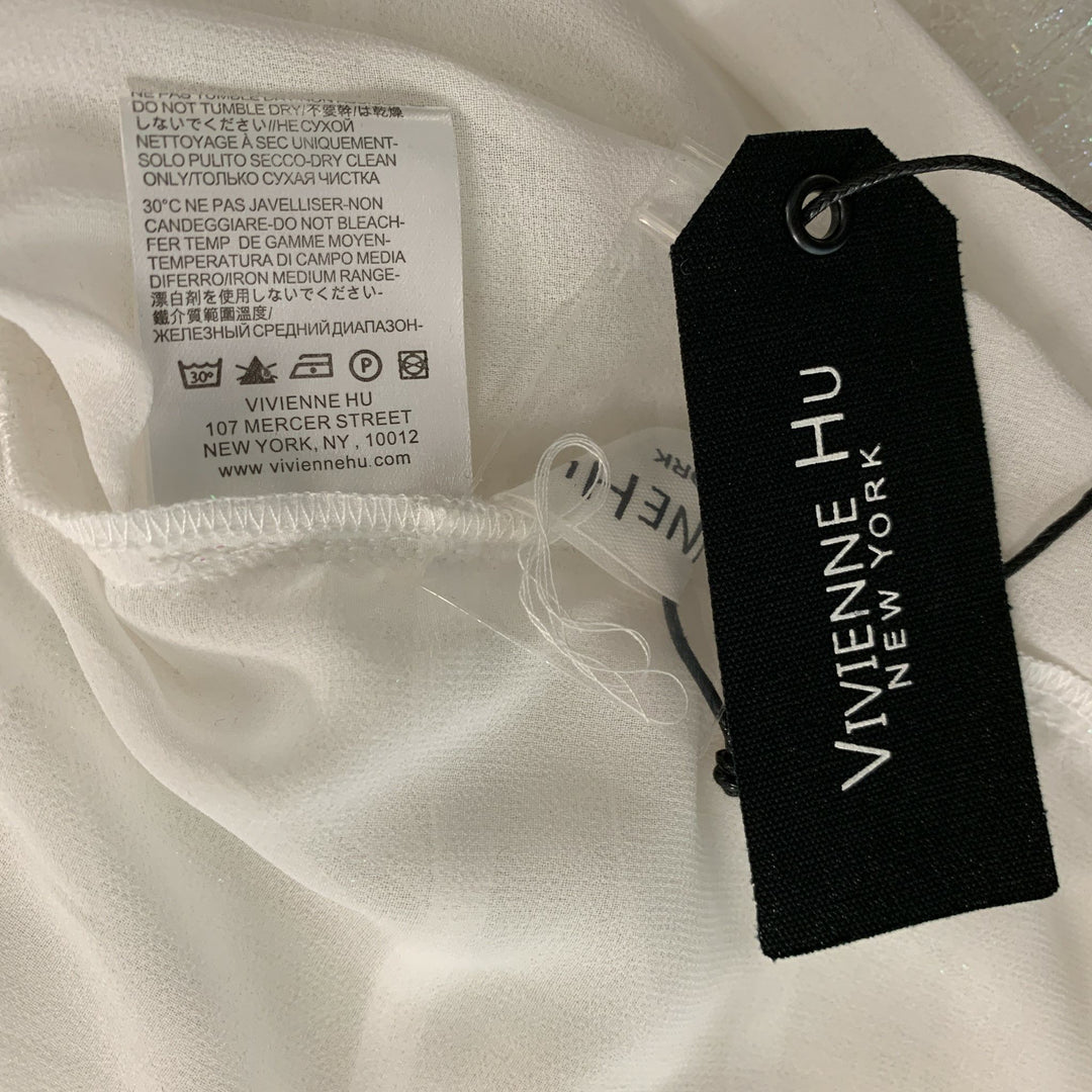 VIVIENNE HU Size 8 Iridescent White Polyester Fringe Pullover
