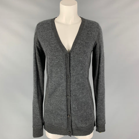 VERA WANG Size M Charcoal Mohair Blend Mixed Fabrics Cardigan