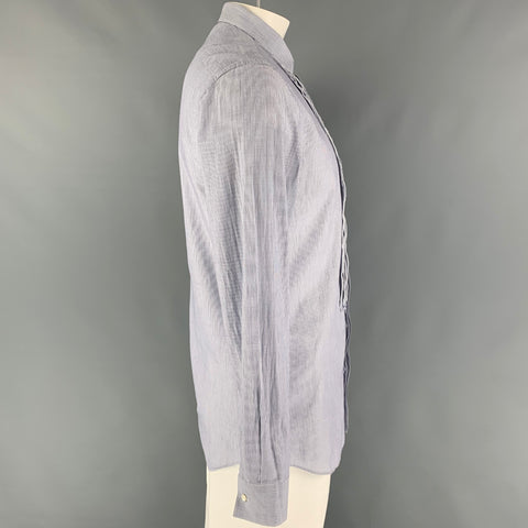 NEIL BARRETT Size L Blue Stripe Cotton Raw Edge Slim Fit Long Sleeve Shirt