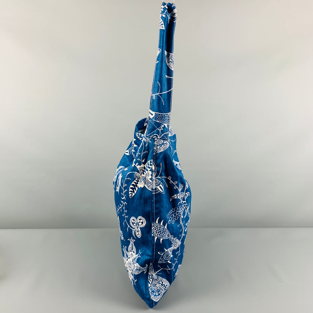 JUNYA WATANABE Blue White Abstract Floral Linen Tote Bag