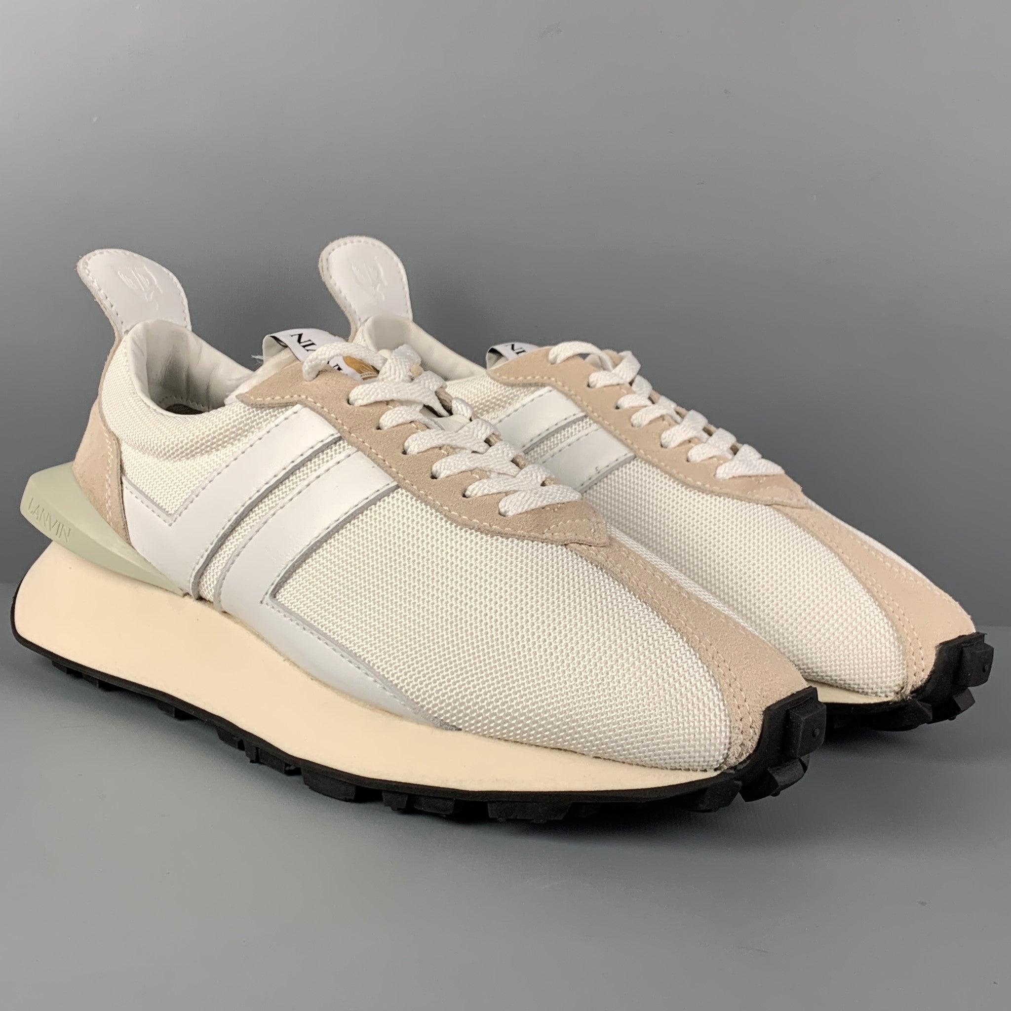 LANVIN Size 9 White Mixed Materials Nylon Lace Up Sneakers – Sui