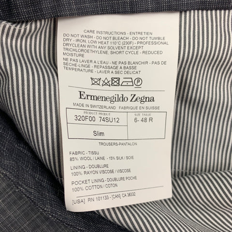 ERMENEGILDO ZEGNA Size 32 Gray Charcoal Plaid Wool Blend Cuffed Casual Pants