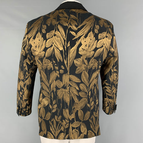 MR TURK Size 42 Black Gold Jacquard Polyester Cotton Peacoat Sport Coat