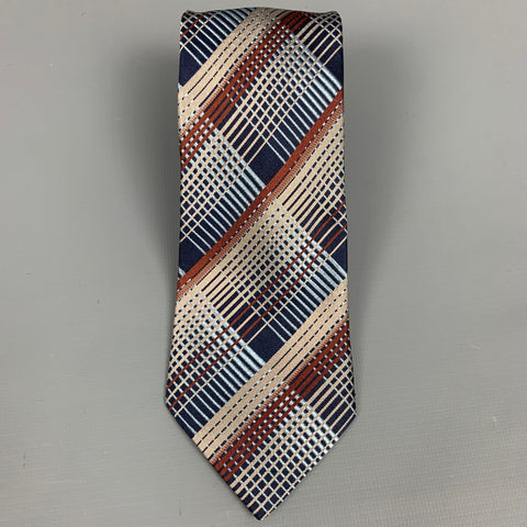 DRIES VAN NOTEN Navy & Brown Plaid Silk Tie