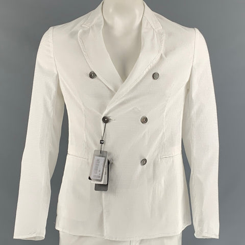 EMPORIO ARMANI Size 40 White Textured Polyester Double Breasted Sport Coat