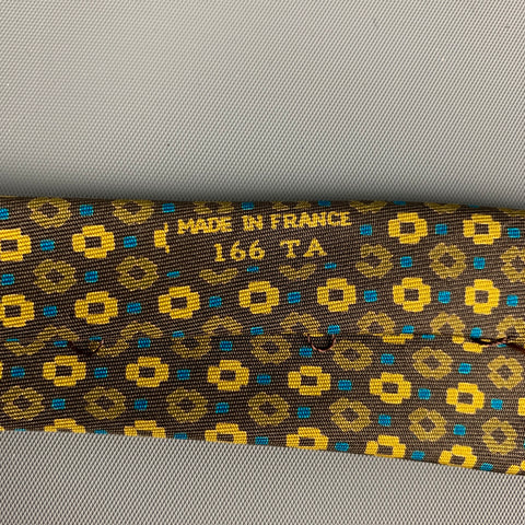 HERMES 116 TA Brown Yellow Floral Tie