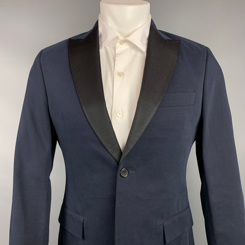 TODD SNYDER Size 38 Regular Navy & Black Cotton Peak Lapel Sport Coat
