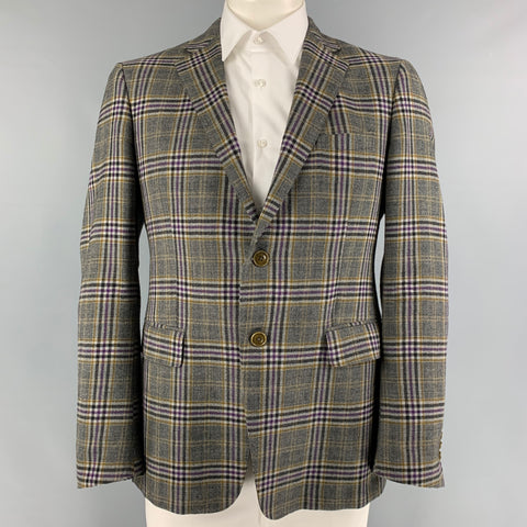 ETRO Size 42 Purple Black Mustard Plaid Wool Single Breasted Sport Coat