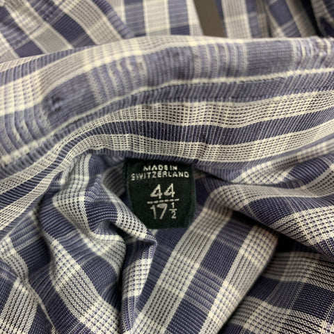 TOM FORD Size XL Navy & White Plaid Cotton Button Up Long Sleeve Shirt