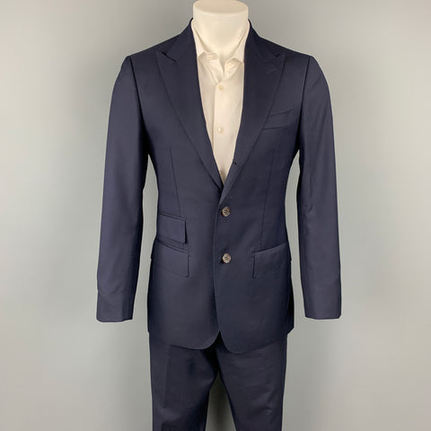 VITALE BARBERIS CANONICO Washington Talla 38 Traje Solapa Pico Lana Azul Marino