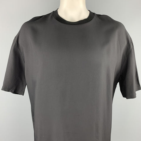 LANVIN Size M Black Viscose Blend Crew-Neck Short Sleeve Shirt