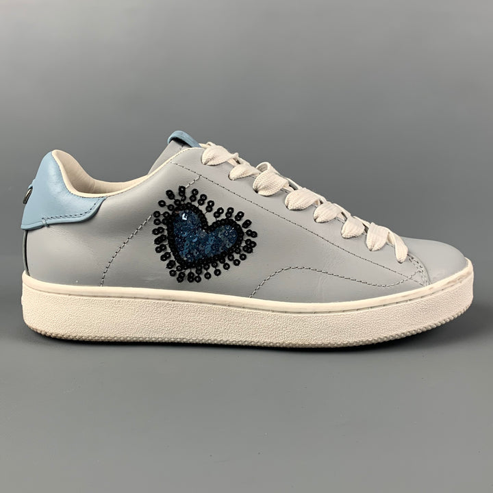 COACH x Keith Haring Size 10 Grey Light Blue Hearts Low Top Sneakers