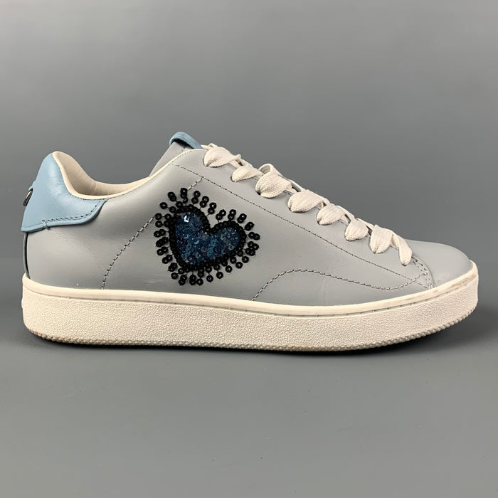 COACH x Keith Haring Size 10 Grey Light Blue Hearts Low Top Sneakers