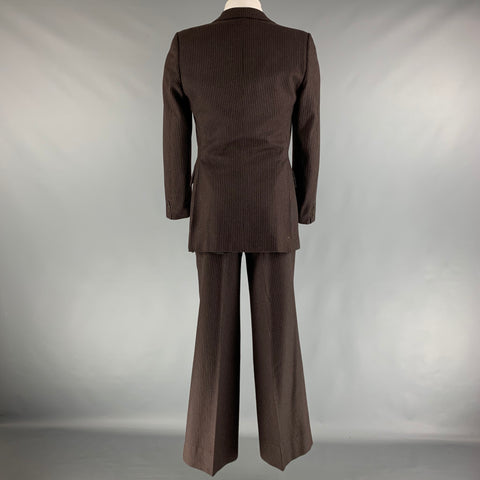 YVES SAINT LAURENT Chest Size 40 Brown White Pinstripe Single breasted 32 Suit