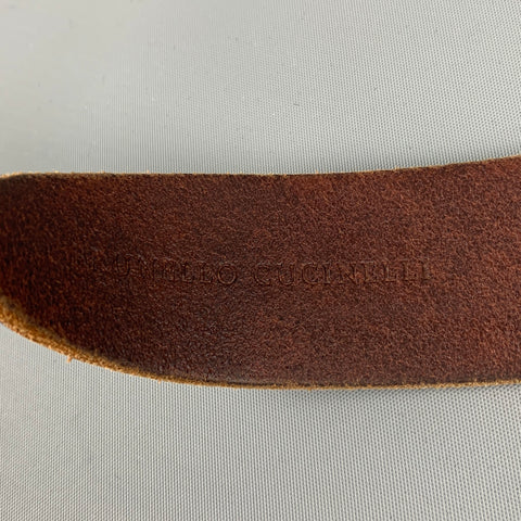 BRUNELLO CUCINELLI Size 35 Brown Distressed Leather Belt