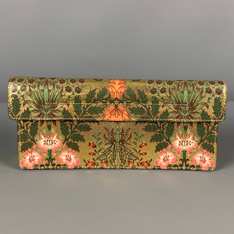 OSCAR DE LA RENTA Pre-Fall 19 Gold Alibi Floral Metallic Leather Clutch Handbag