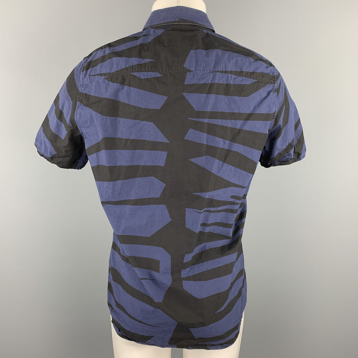 BURBERRY PRORSUM Size M Navy & Black Print Cotton Button Up Short Sleeve Shirt