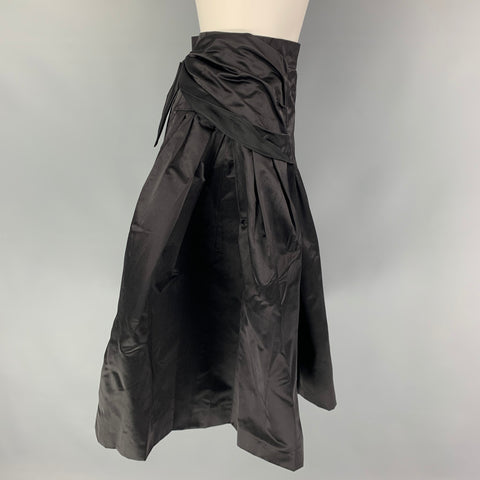 PRADA Size 6 Black Silk A-Line Skirt