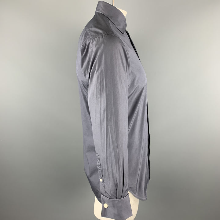 HAMILTON Talla M Camisa de manga larga de algodón con bloques de color gris oscuro