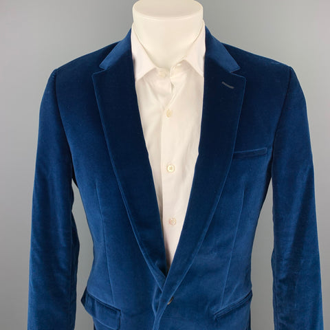 CALVIN KLEIN COLLECTION Size 40 Royal Blue Velvet Notch Lapel Sport Coat