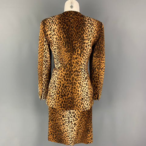 Vintage VALENTINO Size 8 Beige Brown Wool Animal Print Pencil Below Knee Skirt Set