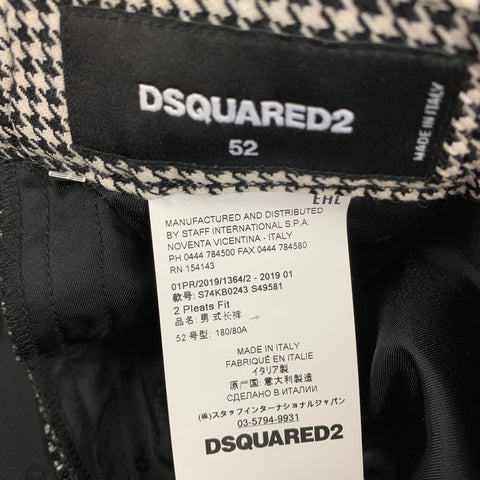 DSQUARED2 Size 32 Black White Houndstooth Wool Buttoned Dress Pants