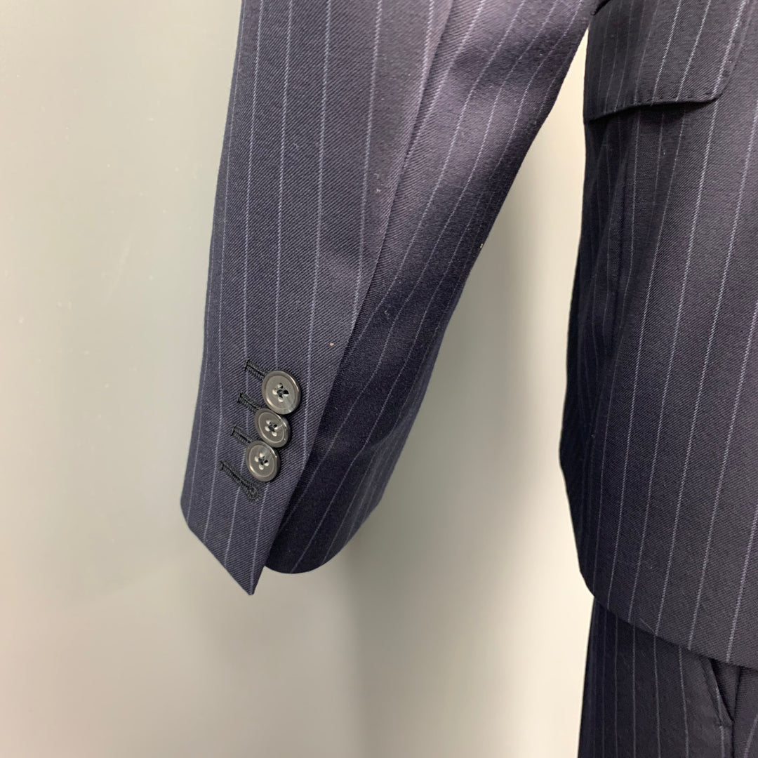 SAMUELSOHN Size 38 Navy Stripe Wool Notch Lapel Custom Suit