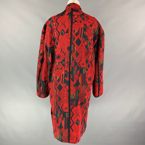 DEREK LAM Size 6 Red & Black Geometric Print Acrylic Blend Collarless Coat