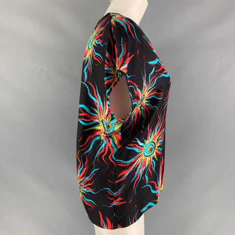FAUSTO PUGLISI Size 4 Black Multicolour Silk Stars Blouse