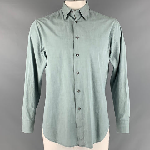 BRIONI Size L Blue Cotton Long Sleeve Shirt