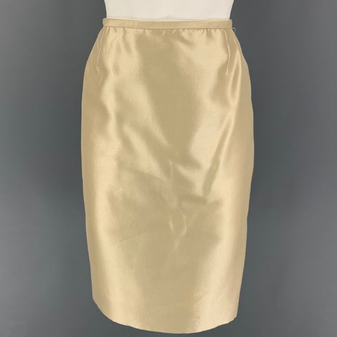 Vintage YVES SAINT LAURENT Size 6 Cream Wool Silk Peak Lapel Skirt Suit
