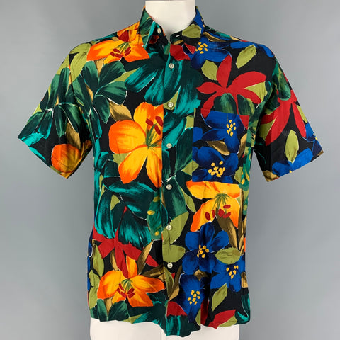 Vintage BURMA BIBAS Size L Multi-Color Floral Rayon Short Sleeve Shirt