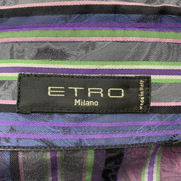 ETRO Size M Purple & Green Striped Cotton Blouse