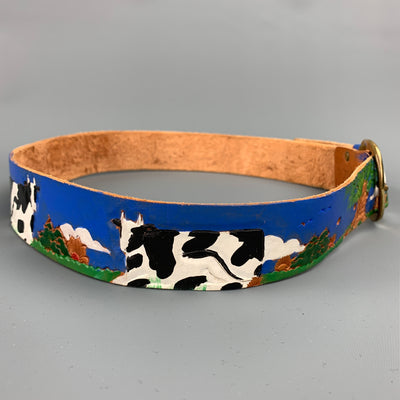 DIANE WEISS NYC Size 32 Blue & Green Cow Hand Painted Leather Belt