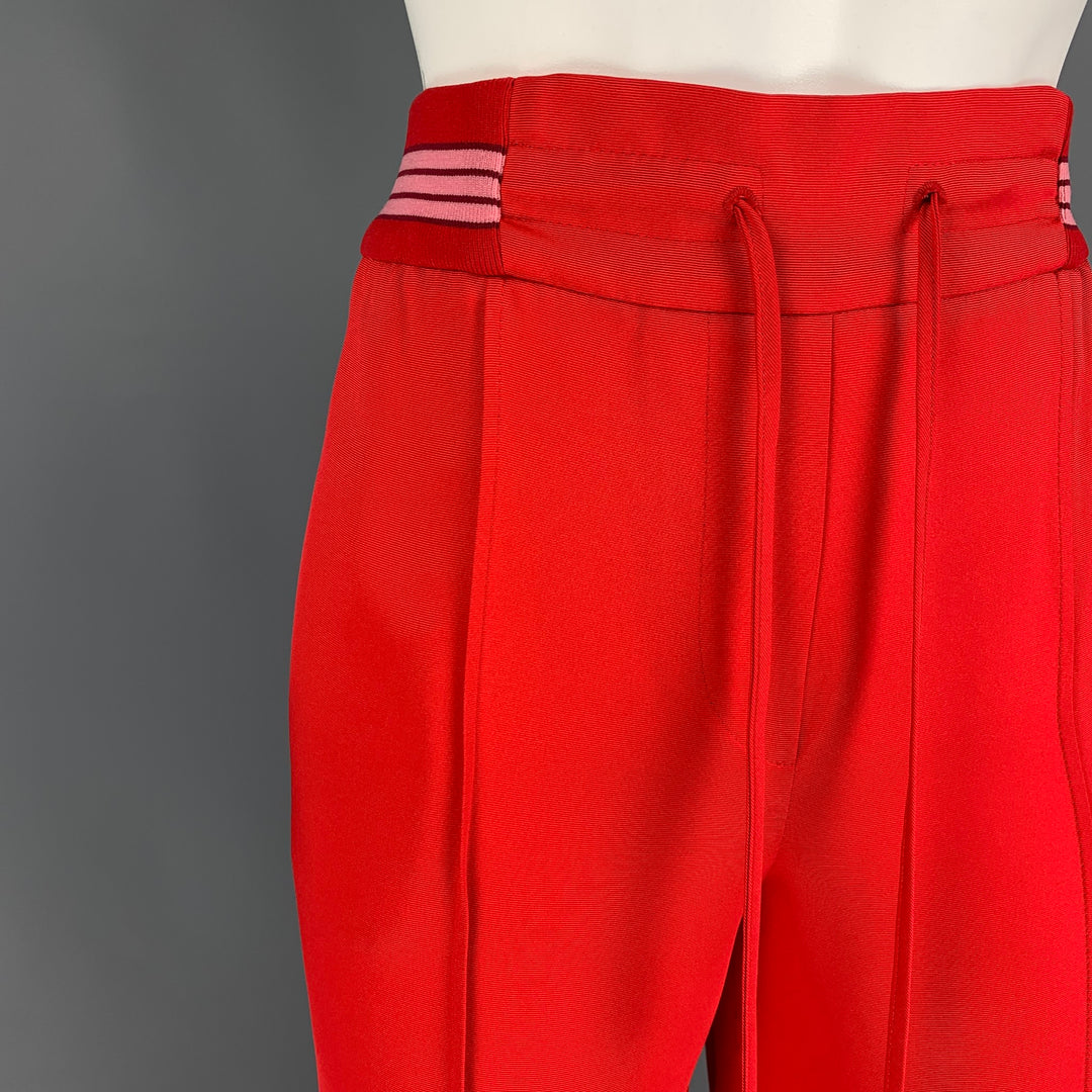 VALENTINO Taille 6 Pantalon décontracté en viscose et soie texturée rouge avec cordon de serrage