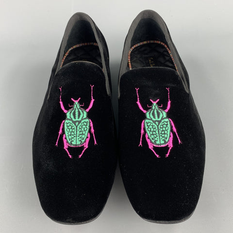 PAUL SMITH Size 9 Black Embroidery Velvet Slipper Loafers