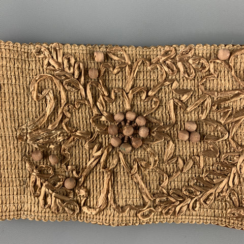 DONNA KARAN Size S Woven Beige Beaded Flower Embroidered Elastic Waist Belt