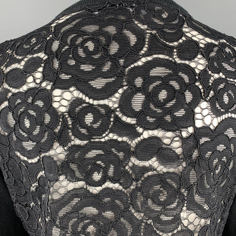 KARL LAGERFELD Size XS Black Cotton Blend Lace Back Ruffle Cardigan