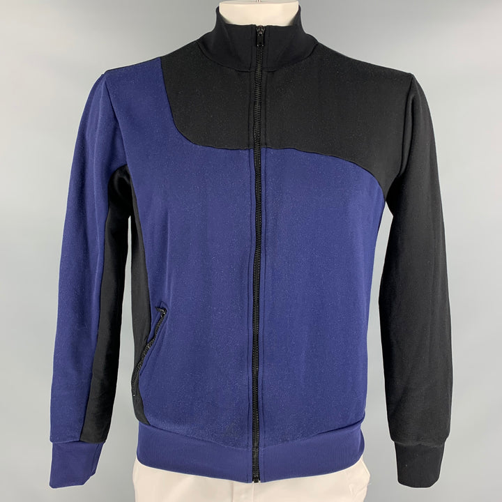 MAISON MARGIELA Size 42 Black & Blue Color Block Cotton / Nylon Zip Up Sweatshirt