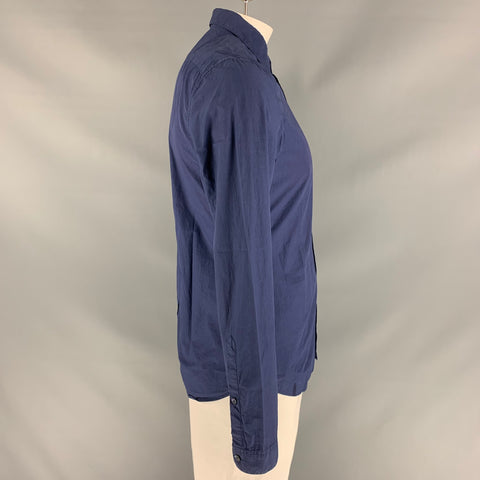 BURBERRY PRORSUM Size L Blue Solid Cotton Button Up Long Sleeve Shirt