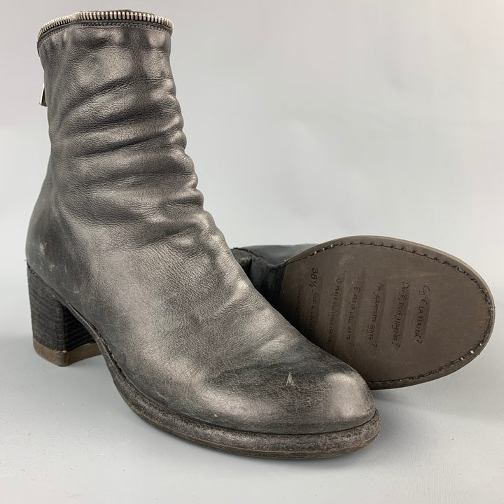 OFFICINE CREATIVE Bottines à fermeture éclair en cuir vieilli anthracite taille 8,5