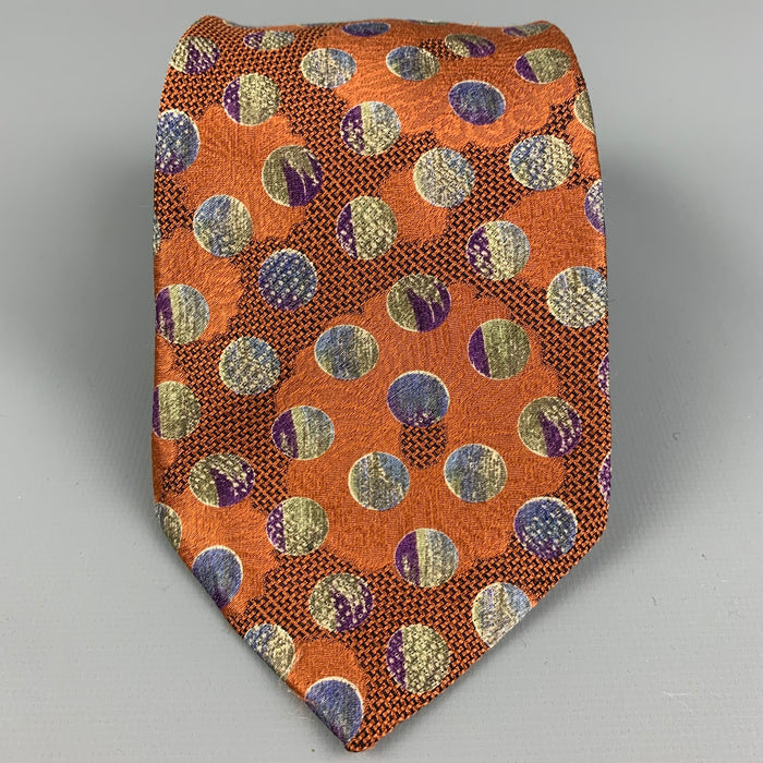 LANVIN Brick & Blue Dots Silk Tie