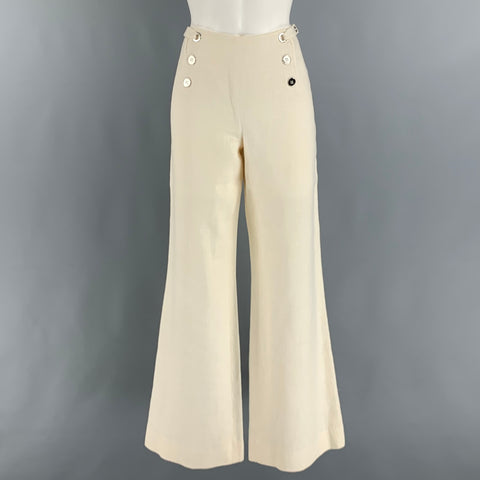 EMANUEL UNGARO Size 6 Cream Linen Nautical Dress Pants