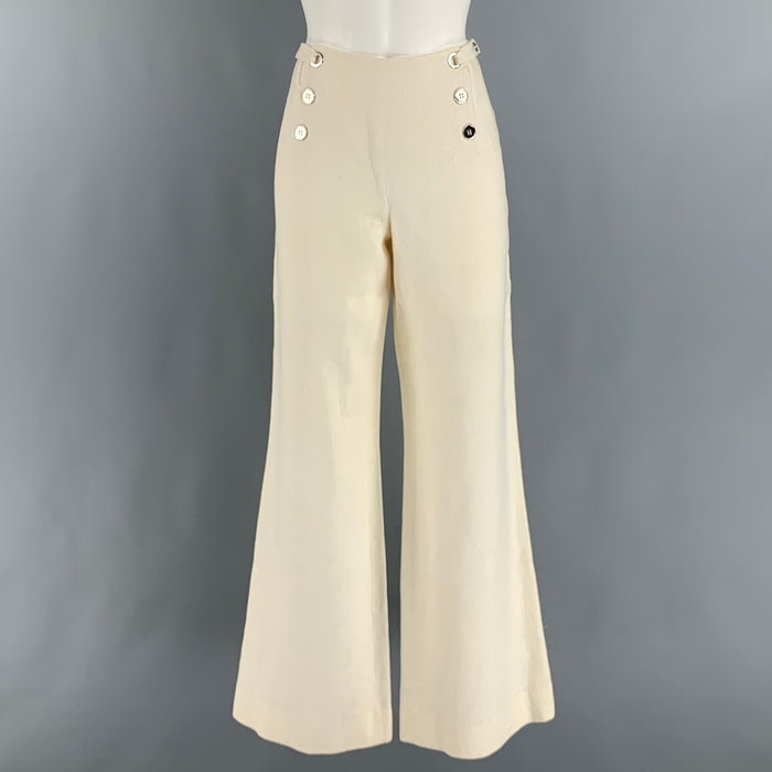EMANUEL UNGARO Size 6 Cream Linen Nautical Dress Pants